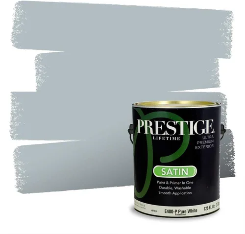 Miniatura 1344 de Pintura Exterior + imprimación PRESTIGE, todo-en-uno, 1 galón, acabado mate, color comparable al Valspar* Royal Gray* VS151-Gris real