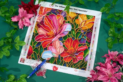 Miniatura 5 de DIAMOND ART CLUB - Juego de pintura con diamantes, lienzo de Vitral de flores”, lienzo redondo 5D para principiantes, divertidas manualidades