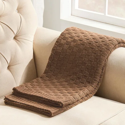 Miniatura 17 de Manta de punto beige para sofá, manta de punto de tablero de ajedrez beige para cama, manta de punto reversible suave y acogedora, 50 x 60 pulgadas