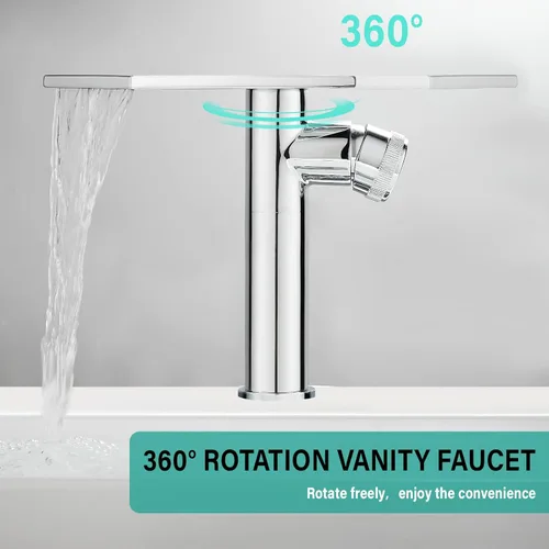 Miniatura 6 de becola Grifo de baño cromado moderno, grifo alto de cascada para lavabo de baño, grifo mezclador de lavabo frío y caliente de un solo agujero, grifo