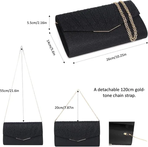 Miniatura 5 de Gurina Bolso de noche para mujer, bolso de mano con diamantes de imitación, lentejuelas con purpurina, bolso cruzado para mujer, fiesta de boda