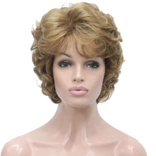 Miniatura 23 de Lydell Pelucas cortas y onduladas de 6 pulgadas, cabello sintético completo, estilo clásico (12TT26 marrón claro con reflejos)