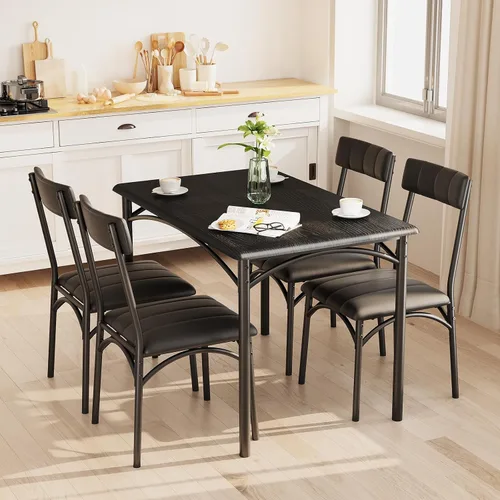 Takywep Juego de mesa de comedor para 4 para espacios pequeños, mesa de cocina con 4 sillas tapizadas, marco moderno de madera y metal para