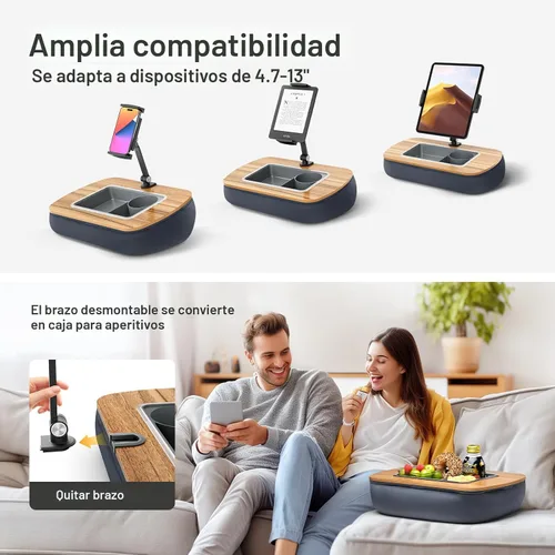 Miniatura 5 de ERGONOV Almohada de frijoles para tableta portátil, soporte ajustable para iPad con cuenco para snacks, clip giratorio de 360° para Kindle, teléfono