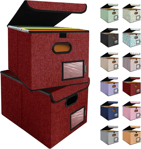Miniatura 45 de Caja organizadora de archivos Baleine con tapa, organizador de carpetas de archivos plegable con deslizador de plástico, caja de carpetas