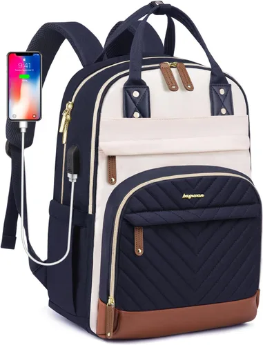 Miniatura 36 de Mochila para laptop para mujer, mochila de viaje de trabajo de 15.6 pulgadas con cargador USB, mochila universitaria impermeable, mochila