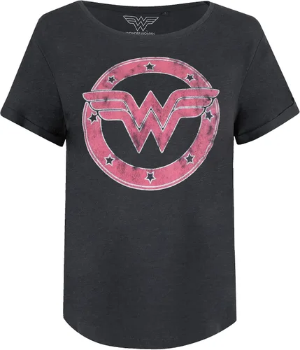 Miniatura 2 de Popfunk Camiseta clásica de manga enrollada con emblema de la Mujer Maravilla de DC Comics