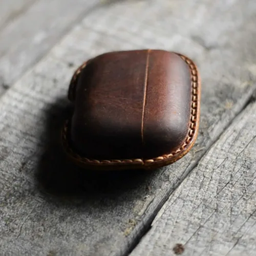 Miniatura 3 de JJNUSA Cuero genuino cuero envejecido para Apple AirPods Pro 2 1 inalámbrico carga caso cubierta protectora auricular caso marrón