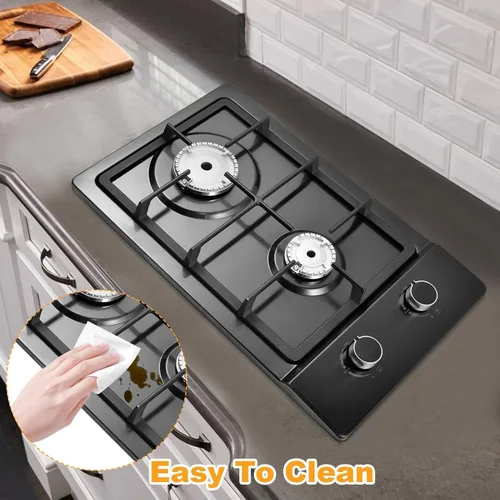 Miniatura 3 de Estufa de gas de 20 pulgadas, estufa de propano de 2 quemadores, placa de cocina de gas integrada de doble propósito de GN/GLP con panel de acero