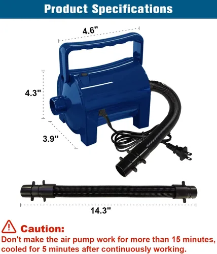 Miniatura 6 de Bomba de aire eléctrica Artigarden portátil de 460W, bomba de aire de llenado rápido de 45CFM 2.1PSI con manguera, 5 boquillas, bomba Azul océano