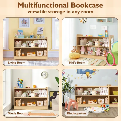 Miniatura 8 de Organizador de almacenamiento de juguetes para niños de 2 niveles, estantería Montessori de madera para niños, armario de almacenamiento de juguetes