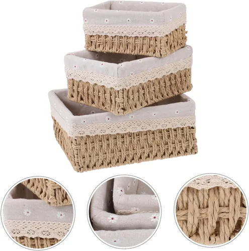 Miniatura 7 de Alipis Elegante juego de cestas de ratán simples para decoración de interiores, organización, lavable, versátil