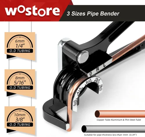 Miniatura 2 de Dobladora de Tubos de 180 Grados Wostore para Cobre, Aluminio, Acero Inoxidable Delgado de 1/4, 5/16 y 3/8 Pulgadas en Negro