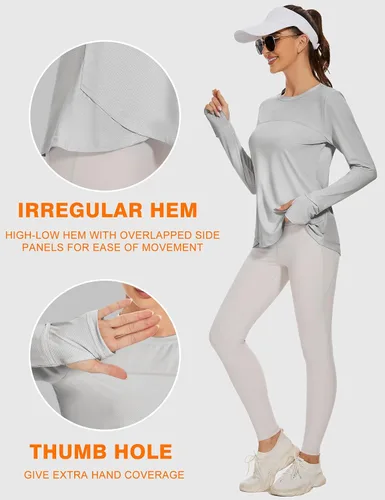 Miniatura 4 de Blingfit Camisas de entrenamiento para mujer, camisetas atléticas de manga larga UPF 50+, camisetas de protección solar con agujero para el pulgar