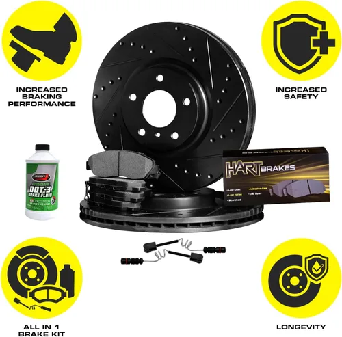 Miniatura 4 de Hart Brakes Kit de frenos y rotores delanteros Pastillas de freno delanteras Rotores y pastillas de freno Pastillas y rotores de freno