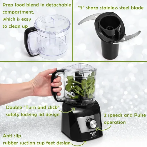 Miniatura 3 de Moss & Stone Mini procesador de alimentos de 3 tazas, picador de verduras fuerte para cortar en cubitos, picar, picar y hacer puré de 300 vatios