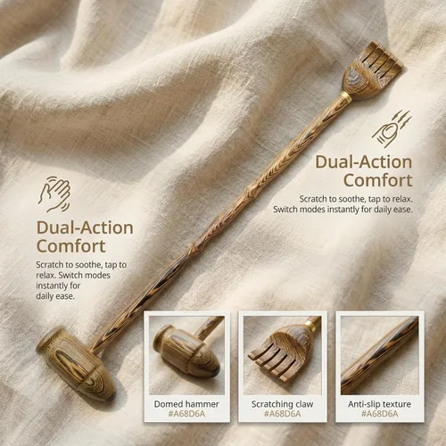 Miniatura 2 de Rascador de espalda con martillo de masaje, 100% madera natural para adultos, hombres y mujeres, 19 pulgadas de grosor extendido con masajeador