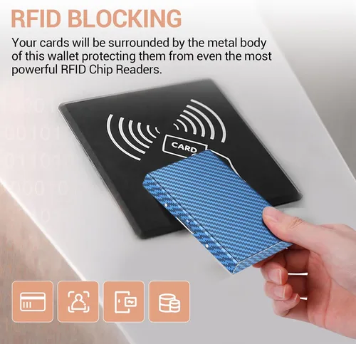 Miniatura 11 de BONSYL® Soporte para tarjetas de crédito, cartera delgada de metal con bloqueo RFID, con 6 ranuras para tarjetas, para mujeres y hombres.
