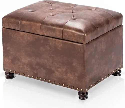 Miniatura 21 de Joveco Otomana rectangular de 24" con almacenamiento para sala de estar, banco tapizado con asiento y reposapiés con tapa abatible, reposapiés