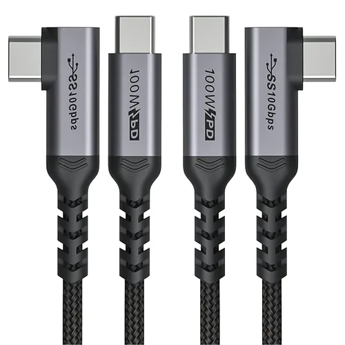 Miniatura 12 de Cable USB C corto de 100W 3.1 ángulo recto [1.5 pies, 2 paquetes], carga rápida de 5A, cables con chip E-Marker de datos de alta velocidad 10Gbps