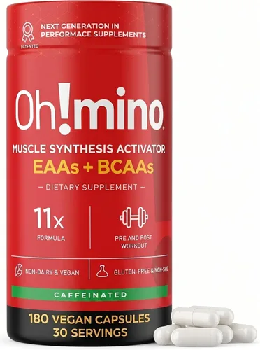 Oh!mino Ohmino - Suplemento de aminoácidos esenciales, cápsulas con cafeína, los 9 EAA, BCAA, el aminoácido perfecto para entrenamientos, energía
