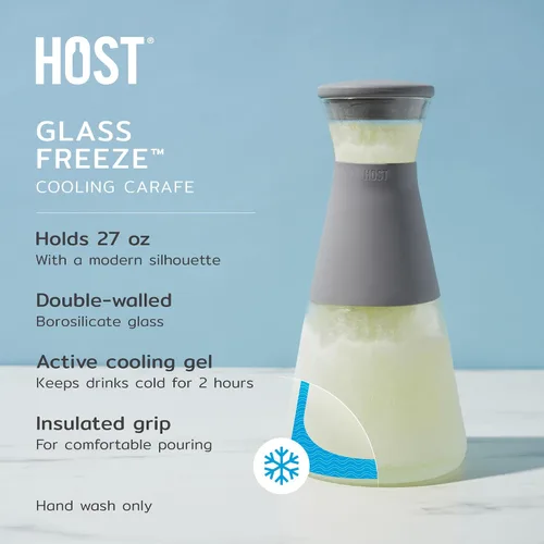 Miniatura 2 de HOST Recipientes de vidrio FREEZE para refrigerador, botellas de jugo de vidrio con tapas, jarra de agua de vidrio con gel refrigerante, 27 onzas