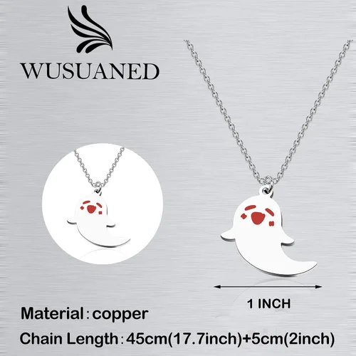 Miniatura 2 de WUSUANED Lindo collar de fantasma Hu Tao con forma de fantasma, joyería de Halloween, cosplay, regalos para los amantes del anime del juego, Acero