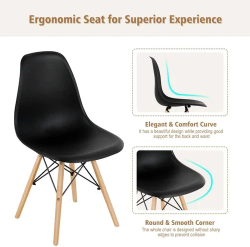 Miniatura 4 de DORTALA Sillas de comedor premontadas, sillas de plástico con patas de madera, respaldo ergonómico, sillas sin brazos de estilo moderno para sala