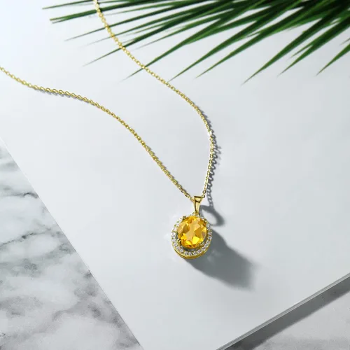 Miniatura 83 de Gem Stone King Collar con colgante de plata chapada en oro amarillo de 18 quilates de 0.433 x 0.354 in con piedra natal ovalada para mujer