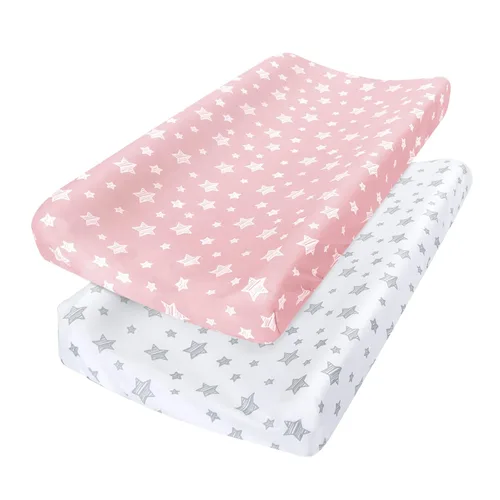Paquete de 2 fundas para cambiador para niñas, con estampado encantador, suave, unisex, para cambiar, se ajusta a almohadilla contorneada de 32 x 16