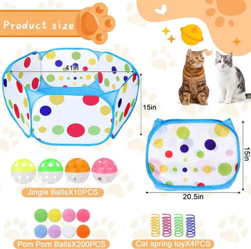 Miniatura 5 de Palksky Pozo de pelotas con 210 bolas de juguete y 4 juguetes de resorte, juguetes interactivos para gatos aburridos de interior para jugar