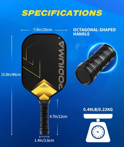Miniatura 4 de PodiuMax Carbon Fiber Pickleball Paddles, 11mm 13mm Hexa Polymer Core for Power&Control&Spin, Fiberglass Pickleball Paddle Set of 2, Lightweight