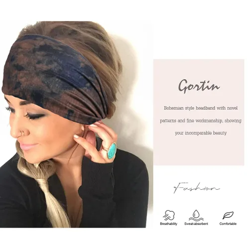 Miniatura 5 de GORTIN Diademas anchas bohemias para mujer, teñido anudado, banda gruesa antideslizante para el cabello, accesorios para el cabello, paquete de 3