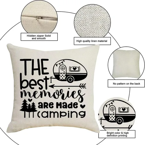 Miniatura 2 de Fundas de almohada de lino y algodón con texto en inglés "The Best Memories are Makes" (Los mejores recuerdos están hechos) de lino y algodón, 18 x