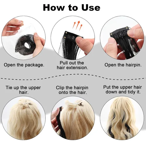 Miniatura 2 de 10 extensiones de cabello sintético rizado y ondulado negro con clip, reflejos de fiesta de neón arcoíris, accesorios de cabello coloridos