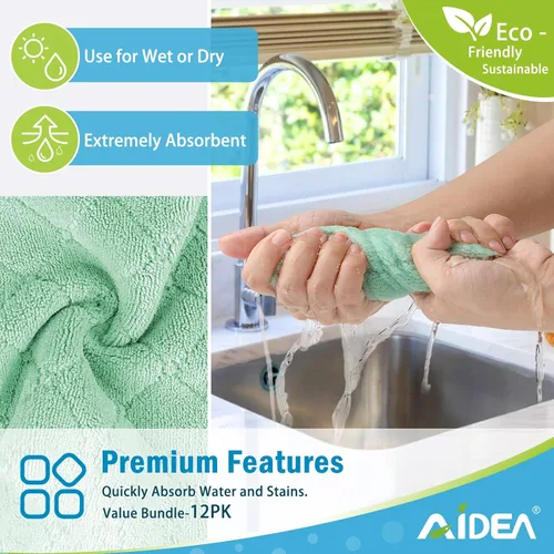 Miniatura 2 de AIDEA Toallas de cocina, paquete de 12 paños absorbentes de forro polar coral, sin olor, reutilizables, paños de limpieza de microfibra, paños