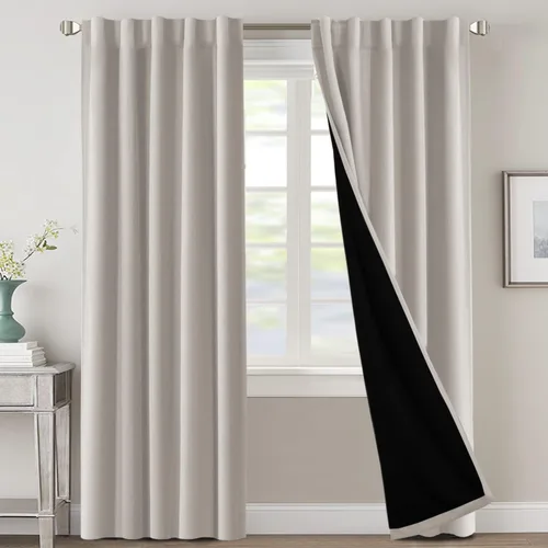 Miniatura 11 de H.VERSAILTEX Cortinas 100% opacas para dormitorio con forro negro, cortinas de oscurecimiento de habitación completa, con aislamiento térmico