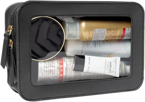 Miniatura 11 de Paquete de 2 bolsas de maquillaje transparentes para viaje, neceser aprobado por la TSA con cremallera, pequeñas bolsas de maquillaje para mujeres