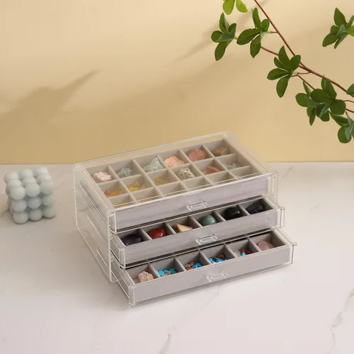 Miniatura 7 de Estuche de exhibición de colección de rocas acrílico CLUQMEIK con 54 compartimentos de almacenamiento de rejilla Estuche de exhibición