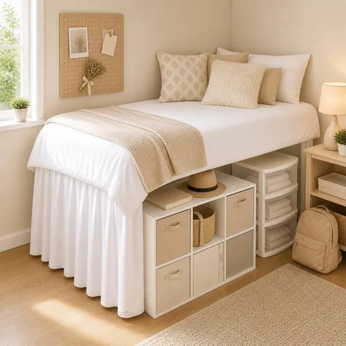 Miniatura 7 de Faldas de cama para dormitorio universitario Serie 1000 Twin XL Extra Largas con Volantes y Esquina Dividida Diseño Elegante Microfibra Cepillada