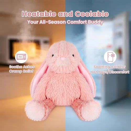 Miniatura 4 de SuzziPals Almohadilla térmica de conejo rosa calentable y refrigerable para calmar y relajar, peluche de conejo rosa lavanda para molestias
