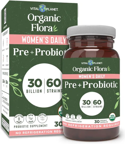 Vital Planet - Probióticos orgánicos de flora para mujeres, probióticos diarios de 30 mil millones de UFC, 60 cepas diversas, mezcla de hongos