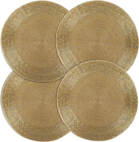 Miniatura 36 de Manteles individuales de 13 pulgadas con cuentas redondas para mesa de comedor - Manteles decorativos con cuentas de vidrio y respaldo de algodón