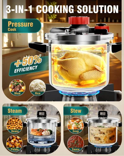 Miniatura 3 de WantJoin Olla a presión de 8 cuartos – Recipiente a presión de acero inoxidable 3 en 1 compatible con cocina de gas y de inducción, dispositivos