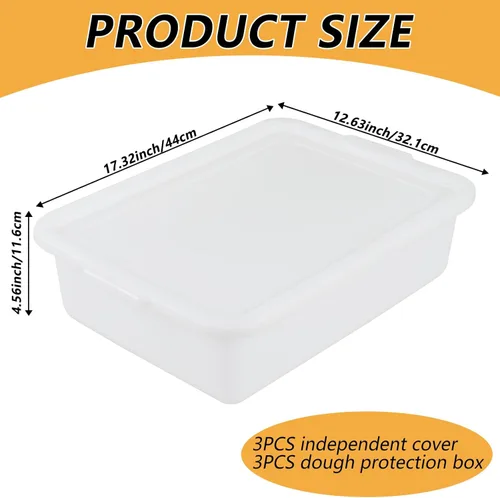 Miniatura 2 de Paquete de 3 cajas para probar masa de pizza, caja para probar masa de pan y contenedor de masa con tapa, libre de BPA