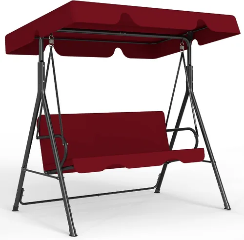 Miniatura 9 de Murago - Silla de columpio para patio al aire libre con dosel ajustable, columpio para patio al aire libre con soporte resistente para 3 personas