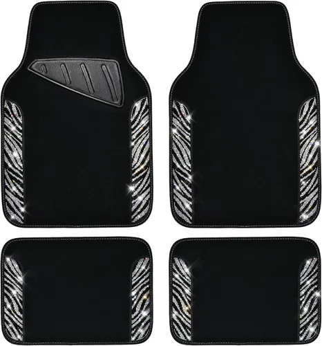 Miniatura 14 de CAR PASS - Alfombras de coche con diamantes brillantes, alfombrillas de suelo de diamantes de imitación con purpurina brillante con almohadilla