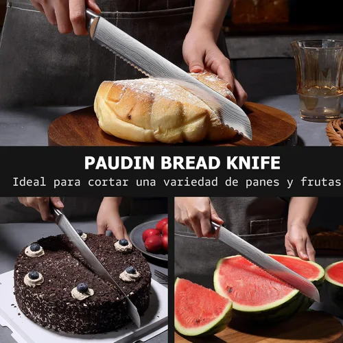 Miniatura 6 de Cuchillo de pan PAUDIN, cuchillo dentado de 10 pulgadas, cuchillo de pan alemán de acero inoxidable para pan casero, filo afilado como una navaja