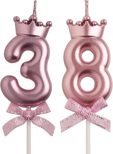 Miniatura 8 de Velas de cumpleaños número 38 y 83, velas doradas de cumpleaños con número 83 y 38 años, decoraciones de fiesta de cumpleaños, regalos para mujeres