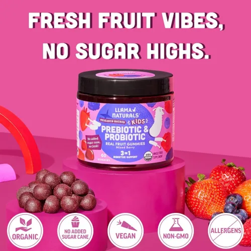 Miniatura 5 de Llama Naturals Gomitas de probióticos para niños con fibra prebiótica, veganas, prebióticos y probióticos orgánicos para el apoyo a la salud